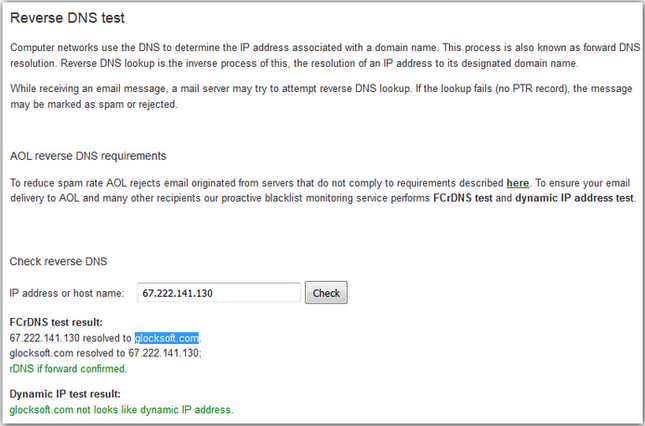 aol reverse dns test