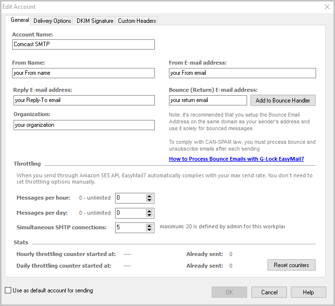 what are the comcast email server settings