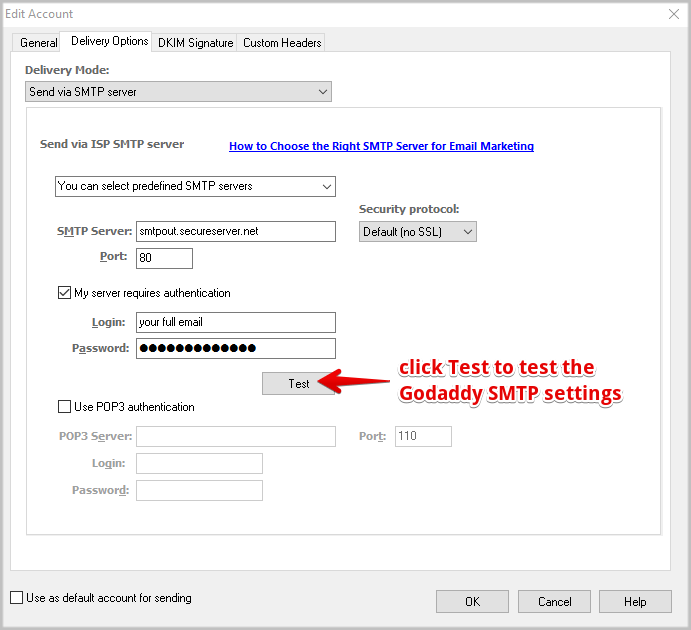 godaddy email setup outlook pop settings