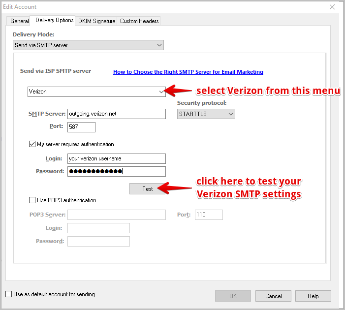 account settings for verizon email